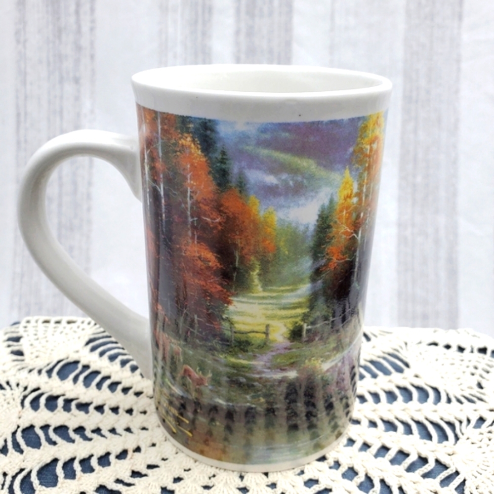 Thomas Kinkade Coffee Mug 2005 Springtime  Country Cabin Cobblestone Bridge - Picture 4 of 9